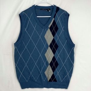 Chereskin Mens Size XL Sweater Vest Dusty Blue Gray Navy Argyle 100% Acrylic